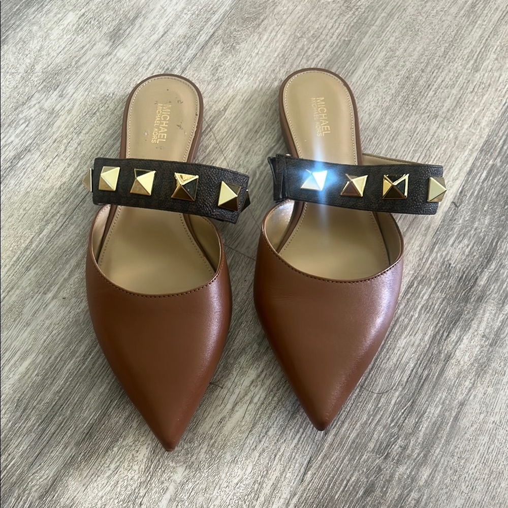Michael Kors Brown Leather Pointed Toe Stud Mule